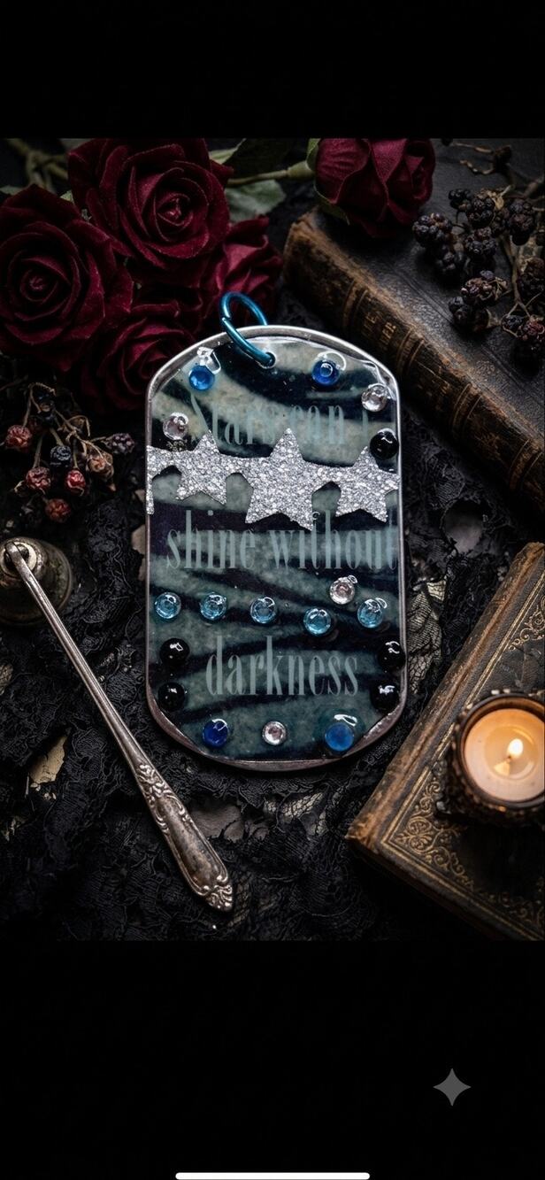 Handmade Stars Can’t Shine Without Darkness Resin Dog Tag Necklace Ball Chain